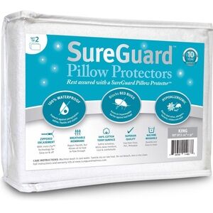 White Hypoallergenic Waterproof Pillow Protectors. Set of 2.
